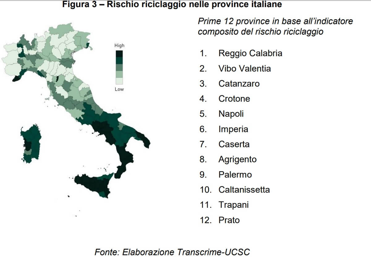 rischio riciclaggio province italiane rapporto 2019