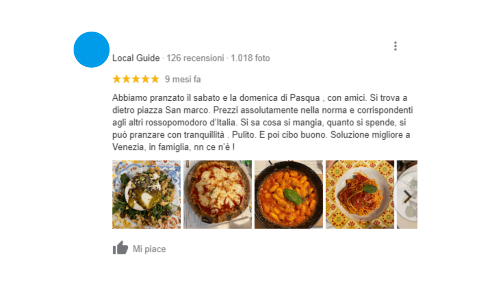 Recensioni positive ristoranti esempi Andrea Baggio